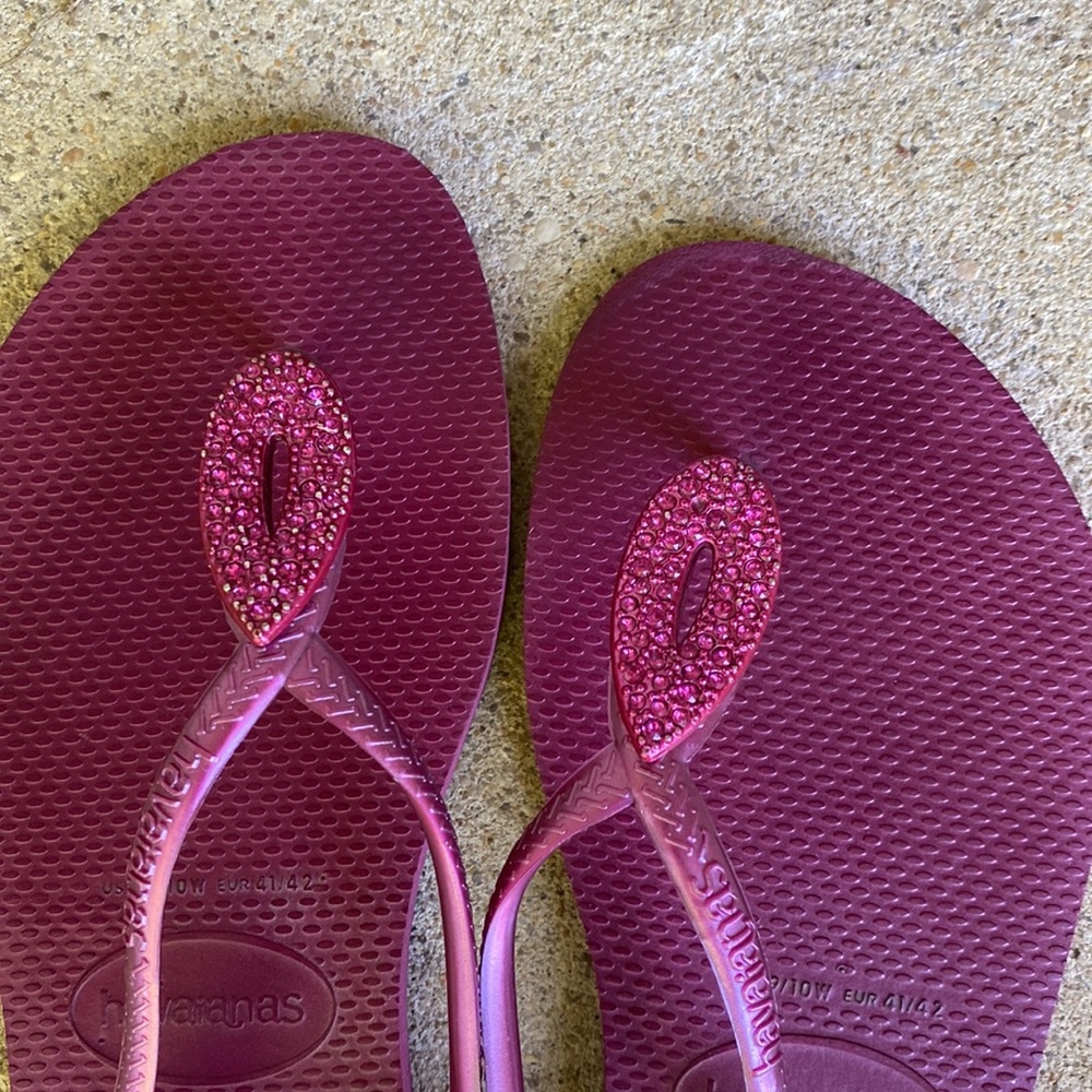 Havaianas purple glitter flips 39/40 merlot worn 3x! 9 sandals flip flop thong - Picture 2 of 10